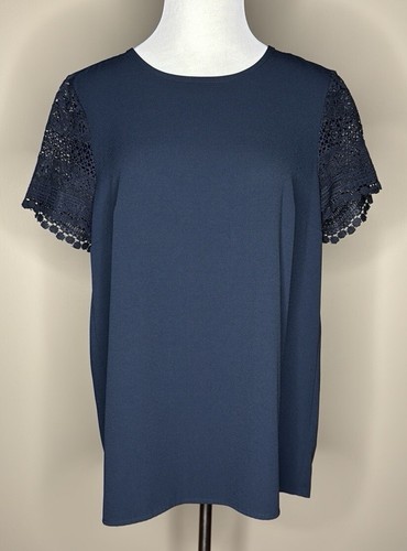 Michael Kors blusa donna pizzo manica corta blu navy taglia media.