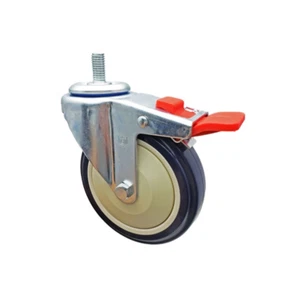 5" x 1-1/4" Total Locking Stem Caster | Purple on Cream Polyurethane Wheel - Picture 1 of 4