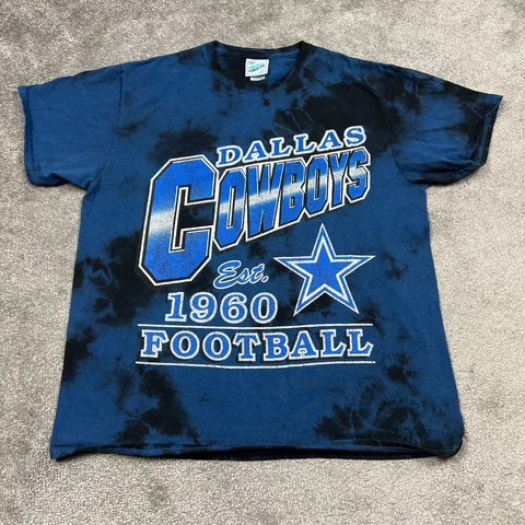 Dallas Cowboys Shirt Mens Large Blue Tie Dyed '47 Vintage Tublar Short Sleeve Cover