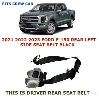 2021 22 2023 Ford F-150 CREW CAB rear left side seat belt BLACK ML3B-16611E51-AB - Image 1 of 4