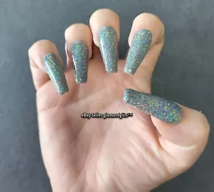 24 Holographic Silver Glitter Press On Gel False Nails Coffin Stiletto Square - Picture 1 of 1