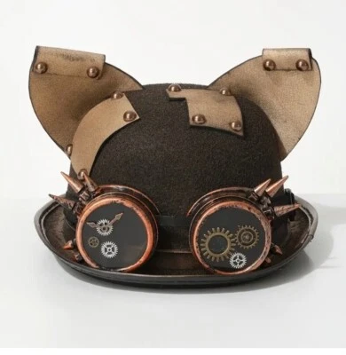 Sombrero Fedora Steampunk Hecho a Mano, Decoración Orejas de Gato Retazos, Estilo Victoriano Funky Foto 1 de 4