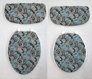 Brown & Teal Paisley Toilet Seat Lid and Tank Cover Set - Picture 1 of 2
