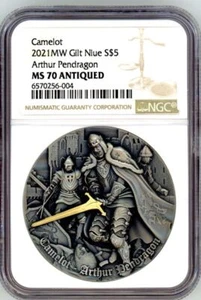 2021 NIUE Camelot Arthur Pendragon 5$ Silbermünze 2oz NGC 70 OGP - Bild 1 von 6