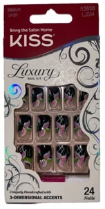 KISS Luxury Nail Kit 24 MEDIUM LENGTH #53858 3D Floral Accents New/Discontinued - Picture 1 of 11