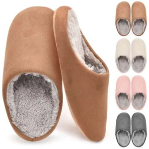 Women's Men Cozy Non-Slip Slippers Fuzzy Plush Fleece Lining House Shoes Slip On - Picture 1 of 16