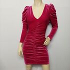 LEITH women's velour ruched mini magenta berry dress V-Neck Long Sleeve Size M