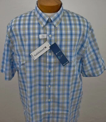 LT Saddlebred Big and Tall Button Front Short Sleeve Shirt NWT Blue Khaki Plaid - Image 1 of 4