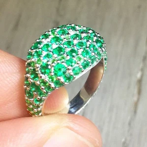 14K White Gold Round Cut Natural Emeralds Eternity Band Ring Pave Wedding 2.00ct - Picture 1 of 5