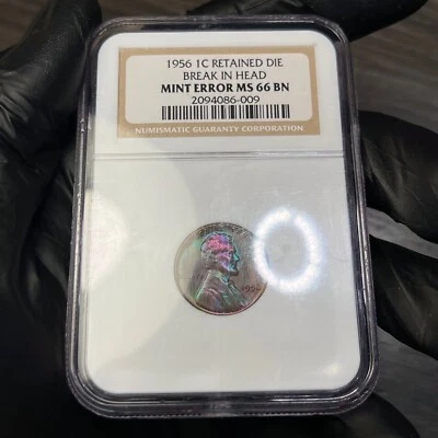 MS66BN 1956 Lincoln Wheat Cent Error, NGC- Retained Die, Rainbow Toned - Image 1 of 4