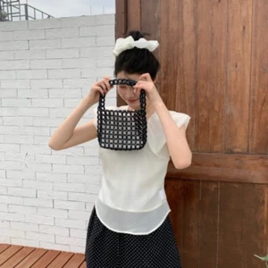 Pure Color Beaded Woven Bag Handmade Openwork Bag Hollow Out Bag Summer - Picture 1 of 16