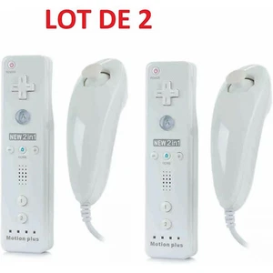 2X Manettes Wiimote Motion Plus + Nunchuk filaire Pour Wii & Wii U - Blanc - Imagen 1 de 5