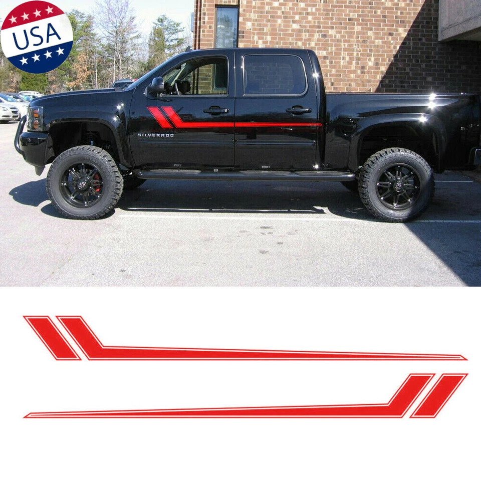 2x Red Sport Racing Car Side Body Fender Sticker Universal for Chevy Ram Ford - Image 1 of 4