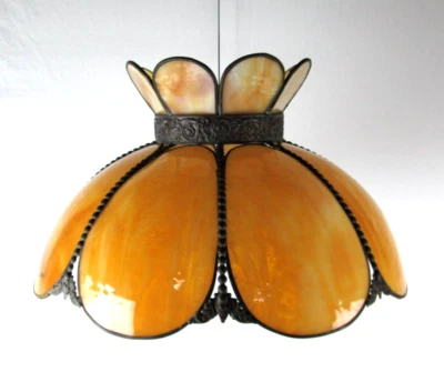 复古污渣玻璃 8 面吊坠灯罩 10 1/2 英寸 H 17 1/2 W — 第 1/4 张图片