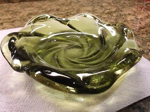 Green Glass Swirl 1960s Heavy Glass Ashtray or Candy Dish - Picture 1 of 4