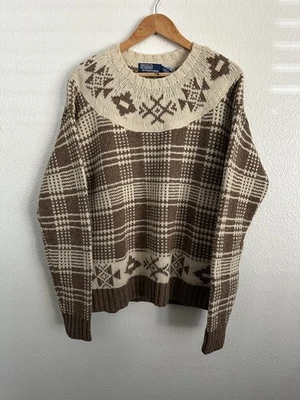 Polo Ralph Lauren Plaid Wool Linen Sweater Nordic Country Western Size Medium - Image 1 of 4