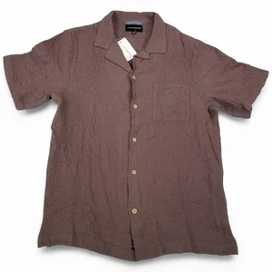 Lucky Brand Shirt Mens Medium Brown Crinkle Button Up Short Sleeve Casual Top - Picture 1 of 8
