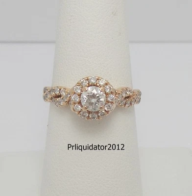 Обручальное или свадебное кольцо с одним натуральным бриллиантом гало 1 карат розовое золото 14 карат - Изображение 1 из 4