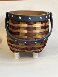 Patriotic American Flag Basket W/Handle Spool Feet - Picture 1 of 7