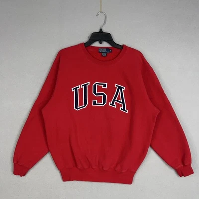 Vintage Polo Ralph Lauren Sweatshirt Mens Medium Pullover Embroidered Flag USA - Image 1 of 4