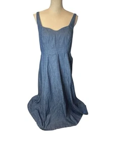 Old Navy Sz L Sleeveless Denim Mini Dress Blue Cotton Pockets Adj Straps - Picture 1 of 4