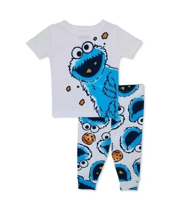 Juego de pijama de personajes de algodón para niños pequeños Sesame Street Cookie Monster talla 3T. Foto 1 de 4