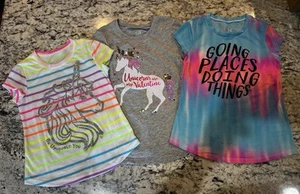 Justice Girls T-Shirts Size 6/(6/7) Lot Of 3 Colorful Bright Glitter - Picture 1 of 11