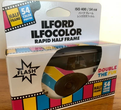 Ilford ILFOCOLOR Rapid HALF-FRAME 35mm Disposable Camera 54 EXP w/Flash Exp 2/25 - Image 1 of 4