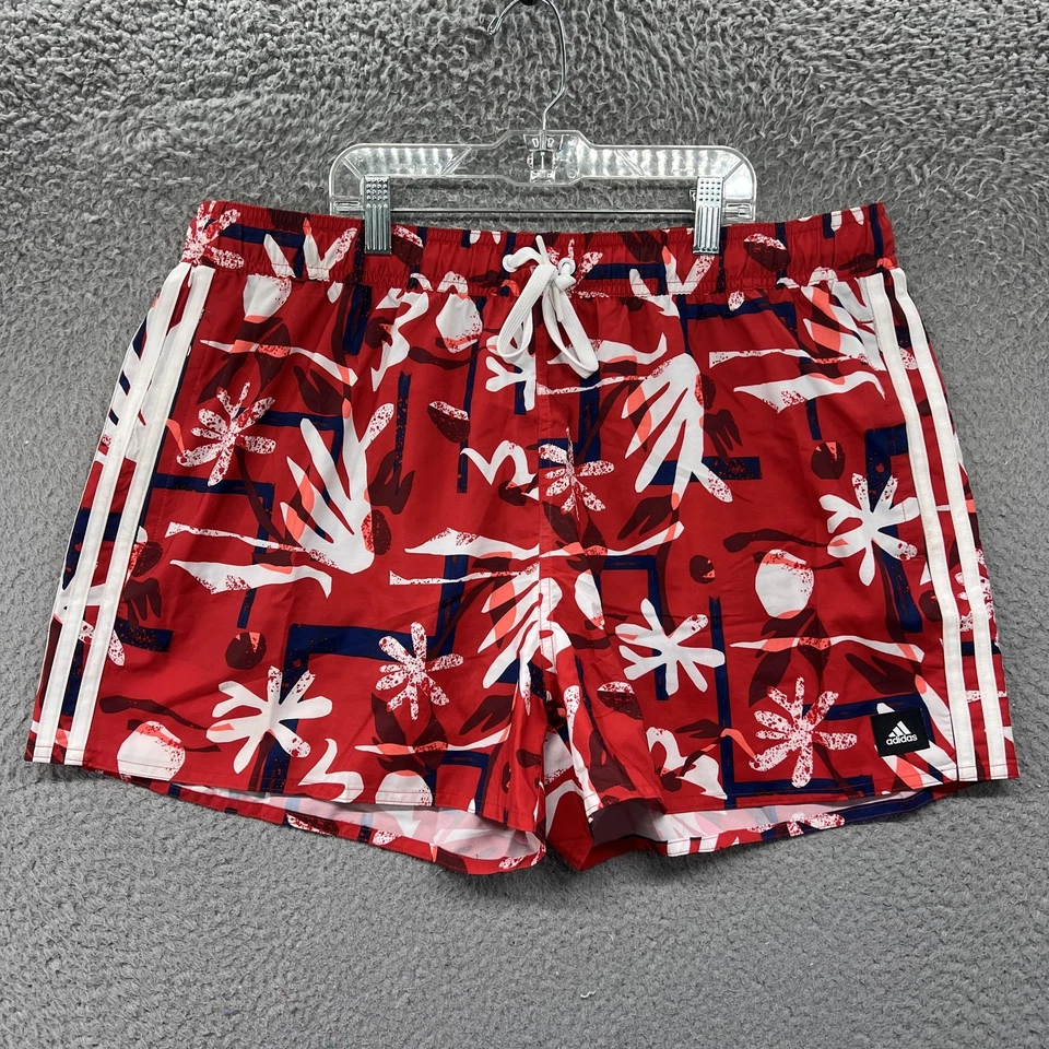 Bañador Adidas Para Hombre XL Rojo Estampado Abstracto 3 Rayas Malla Forrado Cordón Foto 1 de 4