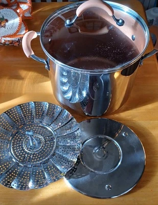 Cooks Essentials 8 Qt Non Stick Stock Pot Aluminum with Glass Lid-Steamer NEW - Image 1 of 2