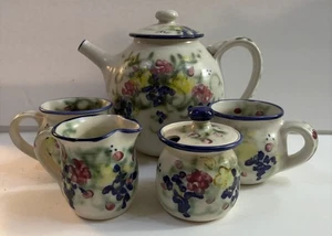 2004 signiert Clouds Folsom Keramik Tee/Kaffeekanne Tassen Sahne & Zucker Set - Bild 1 von 9