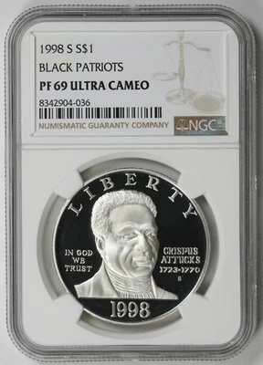 1998-S Black Patriots Modern Silver Commemorative $1 PF 69 Ultra Cameo NGC - Image 1 of 4