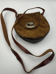 VINTAGE Handarbeit weiches Wildleder Leder zweifarbig Tasche Beutel braun - Bild 1 von 7