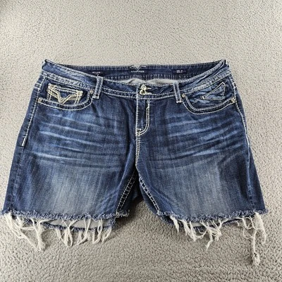 Pantalones cortos de mezclilla Vigoss para mujer 24 azules Dallas corte dobladillo deshilachado jean desgastado Foto 1 de 4