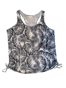 Xersion Womens XL Black/White Floral Ferns Palms Racerback Tank Top Shirt - Picture 1 of 3