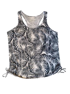 Camiseta sin mangas Xersion para mujer XL negra/blanca floral helechos palmeras espalda deportiva Foto 1 de 3