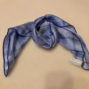 Burberry Silk Cotton Mini Scarf Handkerchief Check Blue - Picture 1 of 4
