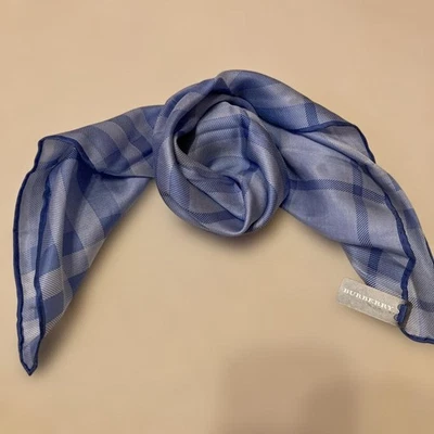 Burberry Silk Cotton Mini Scarf Handkerchief Check Blue - Image 1 of 4