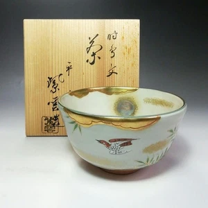 JAPANESE IROE BIRD PRINT MATCHA CHAWAN TEA BOWL TOMOBAKO EE7972 - Picture 1 of 18
