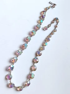 Vintage Aurora Borealis Rhinestone Open Back Bezel Set Riviera Style Necklace - Picture 1 of 6