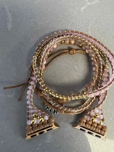 Cape Diablo Pink Golden Rose Quartz Beaded Wrap Apple Watch Band Handmade Multi - Bild 1 von 3