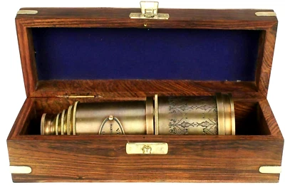 BRASS ANTIQUE VINTAGE 20"VICTORIAN MARINE TELESCOPE Wooden Box SPYGLASS NEW GIFT - Image 1 of 4
