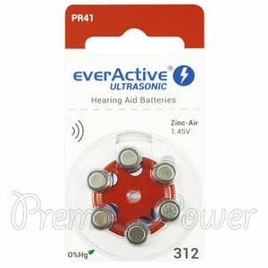 6 cells x everActive Hearing aid 312 Size batteries Zinc Air PR41 1.45V - Picture 1 of 2