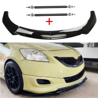 For Toyota Yaris Black Front Bumper Spoiler Splitter Lip Body Kit+Blk Strut Rods Foto 1 de 4