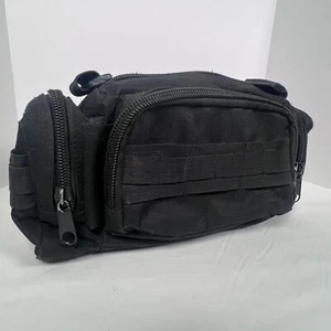 Tactical Black Nylon Waist Sling Bag Adjustable Strap & Multiple Zipper Pockets - Imagen 1 de 17