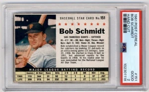 1961 Post Cereal corte a mano Bob Schmidt #151 PSA 2 San Francisco Giants - Imagen 1 de 2