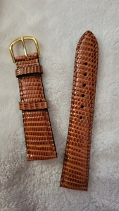 Vintage Genuine Lizard Leather Honey Watch Band 20mm Gold - Picture 1 of 4