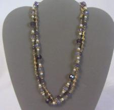 1928 AMETHYST LIGHT PURPLE GLASS BEADS & PEARLS GOLD 36" NECKLACE FLAPPER STYLE