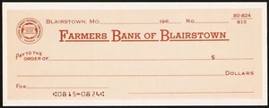 Vintage bank check FARMERS BANK OF BLAIRSTOWN #2 Missouri 1960s unused n-mint+ - Picture 1 of 3