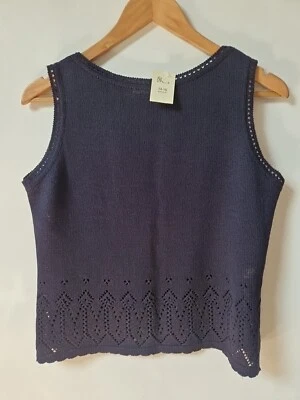 Vintage Debenhams Blue Crochet Knitted Tank Top Size 12 14 - Image 1 of 4